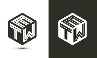 e t w Brief Logo Design mit Illustrator Würfel Logo, Vektor Logo modern Alphabet Schriftart Überlappung Stil. Prämie Geschäft Logo Symbol. Weiß Farbe auf schwarz Hintergrund