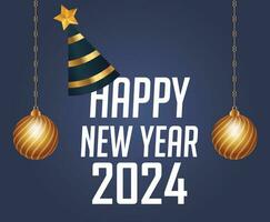 2024 glücklich Neu Jahr Urlaub abstrakt Gold und Weiß Design Vektor Logo Symbol Illustration mit Blau Hintergrund