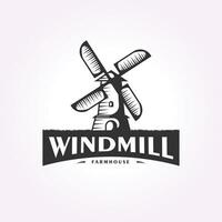 Jahrgang Windmühle Logo Vorlage, retro Bauernhaus Symbol Design Illustration vektor