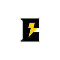 första e logotyp med gul åska blixt ikon illustration vektor