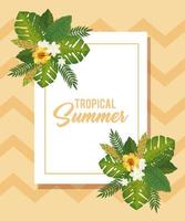 tropisches Sommerplakat mit Blumen und Blättern vektor