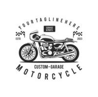 motorcykel beställnings- garage illustration, motorcykel service och delar. årgång beställnings- motorcykel emblem, etiketter, märken, logotyper, grafik, mallar. vektor
