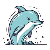 Karikatur Delfin. Vektor Illustration von ein Delfin im das Ozean.