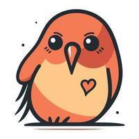 söt tecknad serie fågel med hjärta i dess näbb. vektor illustration.
