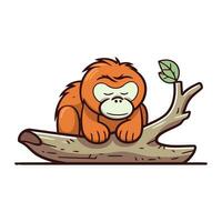 orangutang Sammanträde på en gren. vektor illustration isolerat på vit bakgrund.