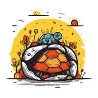 sköldpadda i de fält. färgrik vektor illustration för din design