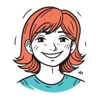 leende flicka med röd hår. vektor illustration i skiss stil.