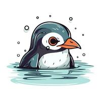 süß Pinguin Schwimmen im das Wasser. Vektor Karikatur Illustration.