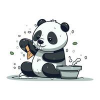 panda med en hink av vatten och en borsta. vektor illustration