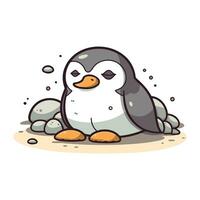 süß Pinguin auf das Felsen. Karikatur Vektor Illustration von ein Pinguin.