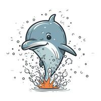 Delfin Springen aus von das Wasser. Vektor Illustration im Karikatur Stil.