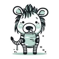 süß Karikatur Zebra mit ein Eimer von Milch. Vektor Illustration.