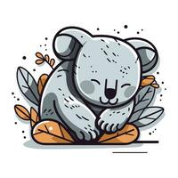 söt koala med löv. vektor illustration i tecknad serie stil.