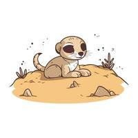 söt tecknad serie meerkat Sammanträde på sand. vektor illustration.