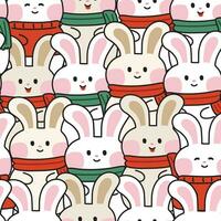 wiederholen.nahtlos Muster von süß Hase tragen Schal Hintergrund. Lächeln Gesicht Hase.Tier Charakter Karikatur Hand gezeichnet.neu Jahr 2023.weihnachten.winter.kawaii.vektorillustration. vektor