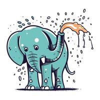 süß Karikatur Elefant mit spritzt von Wasser. Vektor Illustration.