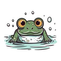 süß Karikatur Frosch. Vektor Illustration von ein komisch Frosch im Wasser.