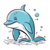 tecknad serie delfin simning i de vatten. vektor illustration av en tecknad serie delfin.
