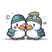 söt pingviner i vinter- kläder. vektor illustration. tecknad serie karaktär.