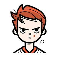 söt tecknad serie pojke med misstänkt uttryck på hans ansikte. vektor illustration.