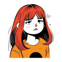 ledsen kvinna med röd hår. vektor illustration av en ledsen flicka.