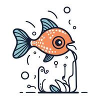 Vektor Illustration von ein Fisch im Aquarium. eben Linie Kunst Stil.