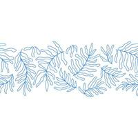 Blau tropisch Kurve Blätter nahtlos Grenze, lange horizontal wiederholen Banner. abstrakt organisch Pflanze Formen im matisse Stil. dekorativ Vektor zeitgenössisch Blätter. modern Blumen- Sommer- tropisch Geäst.
