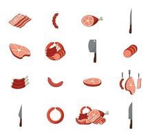 Fleisch und Fleisch Symbole einstellen auf Weiß Hintergrund vektor