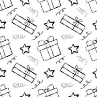 nahtlos Muster mit Weihnachten Geburtstag Gekritzel Geschenk Boxen. Verpackung Papier Muster, Bögen und Bänder. vektor
