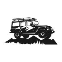 en logotyp av av väg jeep 4x4 bil silhuett besök berg begrepp isolerat ikon vektor
