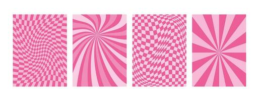 abstrakt Rosa geometrisch Hintergrund. y2k Glanz ästhetisch. 2000er. mädchenhaft Puppe Stimmung. beschwingt Rosa Sunburst Hintergrund, Banner, Abdeckung, Karte. groovig kariert Tafel. vektor