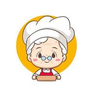 niedlicher großmutter-chef-cartoon. Oma Kochen Logo Vektorgrafiken. Menschen-Food-Icon-Konzept. Restaurant und hausgemachtes kulinarisches Logo vektor