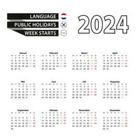 Kalender 2024 im Niederländisch Sprache, Woche beginnt auf Montag. vektor