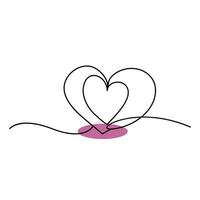 valentines dag hjärta form kontinuerlig ett linje vektor konst och kärlek form konst teckning
