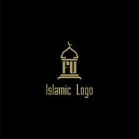 fu Initiale Monogramm zum islamisch Logo mit Moschee Symbol Design vektor