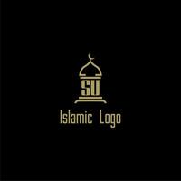 su Initiale Monogramm zum islamisch Logo mit Moschee Symbol Design vektor