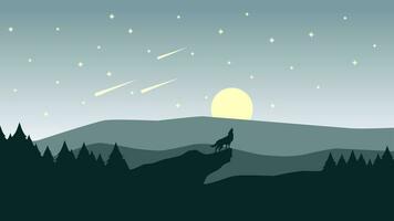 Tierwelt Wolf Landschaft Vektor Illustration. Silhouette von Wolf Heulen beim Nacht Illustration. Tierwelt Landschaft zum Hintergrund, Hintergrund oder Landung Seite