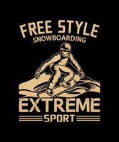 fri stil åka snowboard extrem sport vinter- sport t-shirt design. vektor