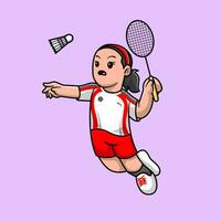 süß Mädchen spielen Badminton Karikatur Vektor Symbol Illustration. Menschen Sport Symbol Konzept isoliert Prämie Vektor. eben Karikatur Stil