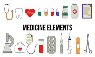 uppsättning av redigerbar färgad medicinsk element, flerfärgad medicinsk ikoner vektor
