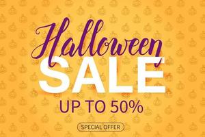 Halloween-Verkaufsposter auf orangem Muster mit Klinkenlampe vektor