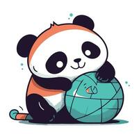 süß Karikatur Panda Sitzung auf das Fußboden mit ein Globus. Vektor Illustration.