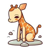 Karikatur Giraffe Sitzung auf das Felsen. süß Vektor Illustration.