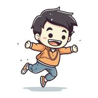 Lycklig pojke löpning och Hoppar vektor illustration. tecknad serie Lycklig pojke löpning och Hoppar.