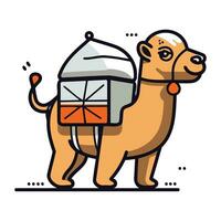 kamel med en resväska. vektor illustration i linje konst stil.