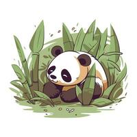 Panda Bär Sitzung im das Bambus Wald. Karikatur Vektor Illustration.