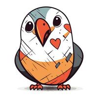 vektor illustration av en söt tecknad serie papegoja med en hjärta i dess näbb