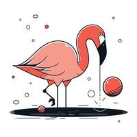 Flamingo Vogel mit Ball. Vektor Illustration im Gekritzel Stil.