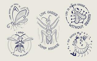 uppsättning av rolig emblem med komisk tecknad serie insekter vektor