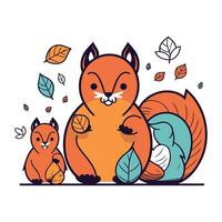 süß Karikatur Eichhörnchen mit Herbst Blätter. Vektor Illustration zum Ihre Design